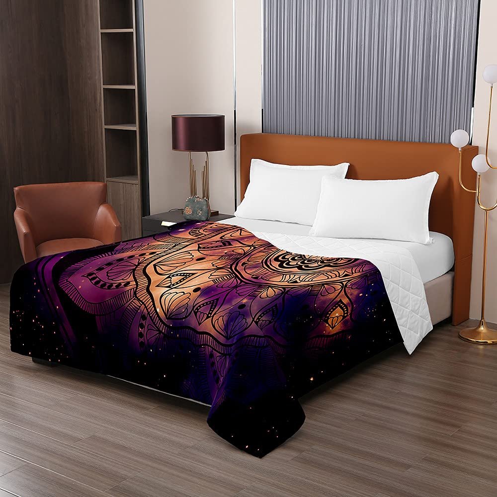 Chickw1 3D Mandala Quilted Bedspread, Purple Universe, 180 x 220 cm