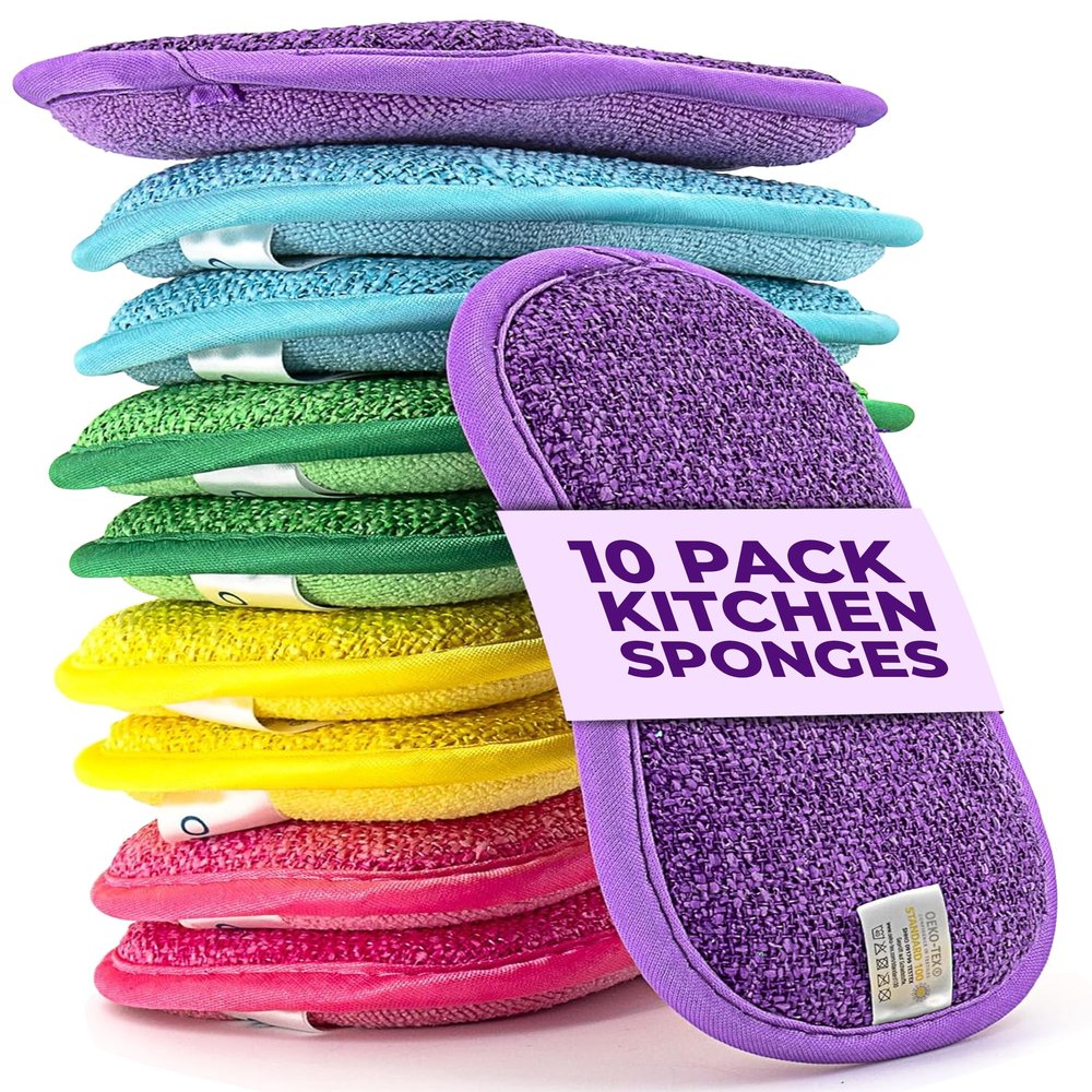 Onutis Set of 10 Microfiber Sponges, Washable Kitchen and Dish Sponges