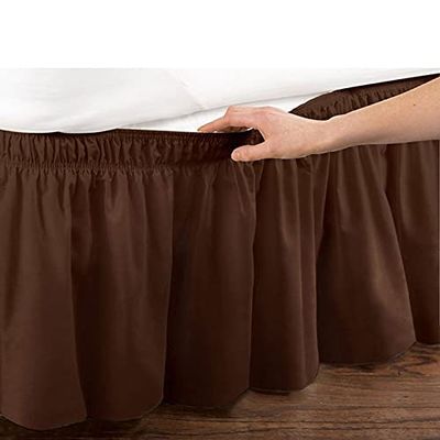 Solid Ruffled Wrap-Around Bed Skirt, Brown, 135 × 200 + 45 cm