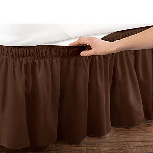 Solid Ruffled Wrap-Around Bed Skirt, Brown, 135 × 200 + 45 cm