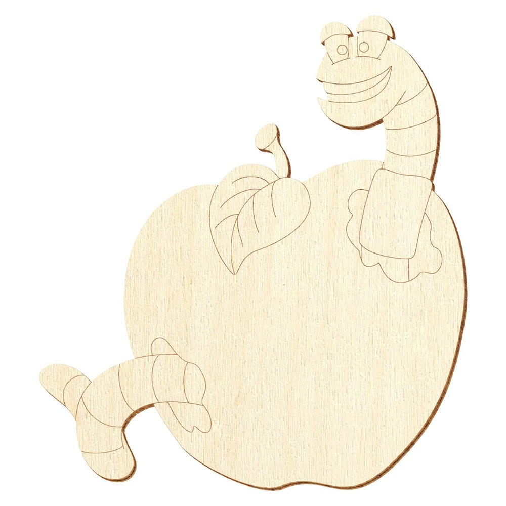 Wooden Apple with Worm – Craft Decor, 5–50 cm, 1 Piece, 10 cm High