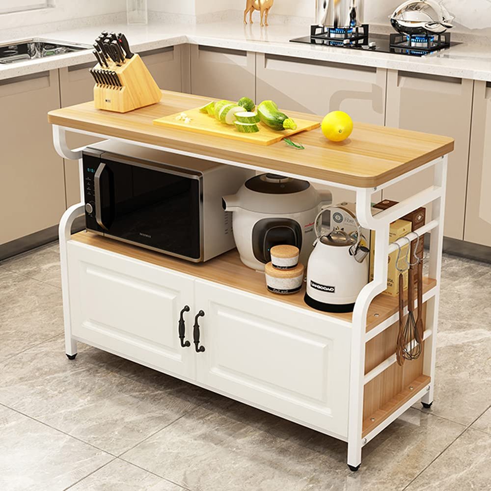 MNSSRN Multifunctional Kitchen Storage Workbench, 3-Tier Microwave Rack, Spice Rack and Cutting Table, 80 × 50 × 80 cm