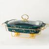 WCCCW Chafing Dish Buffet Set, Ceramic, Marble Finish, Rectangular, Green, B view 1