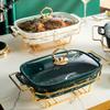 WCCCW Chafing Dish Buffet Set, Ceramic, Marble Finish, Rectangular, Green, B view 3