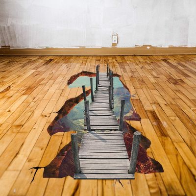 3D Space Bridge Floor Vinyl Sticker for Bathroom, Living Room and Kids' Room