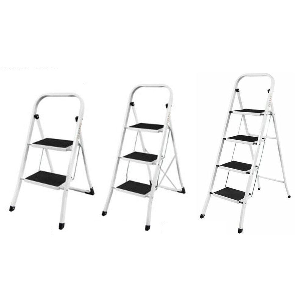 Folding Step Ladder, 4 Steps, Steel with Handrail, Non-Slip Treads, 150 kg Load Capacity