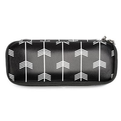 Large-Capacity Pencil Case Organizer, White Arrow Pattern on Black