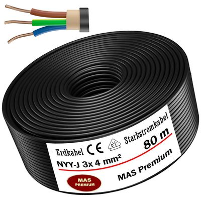 MAS Premium NYY-J 3 x 4 mm² Underground Cable, 80 m