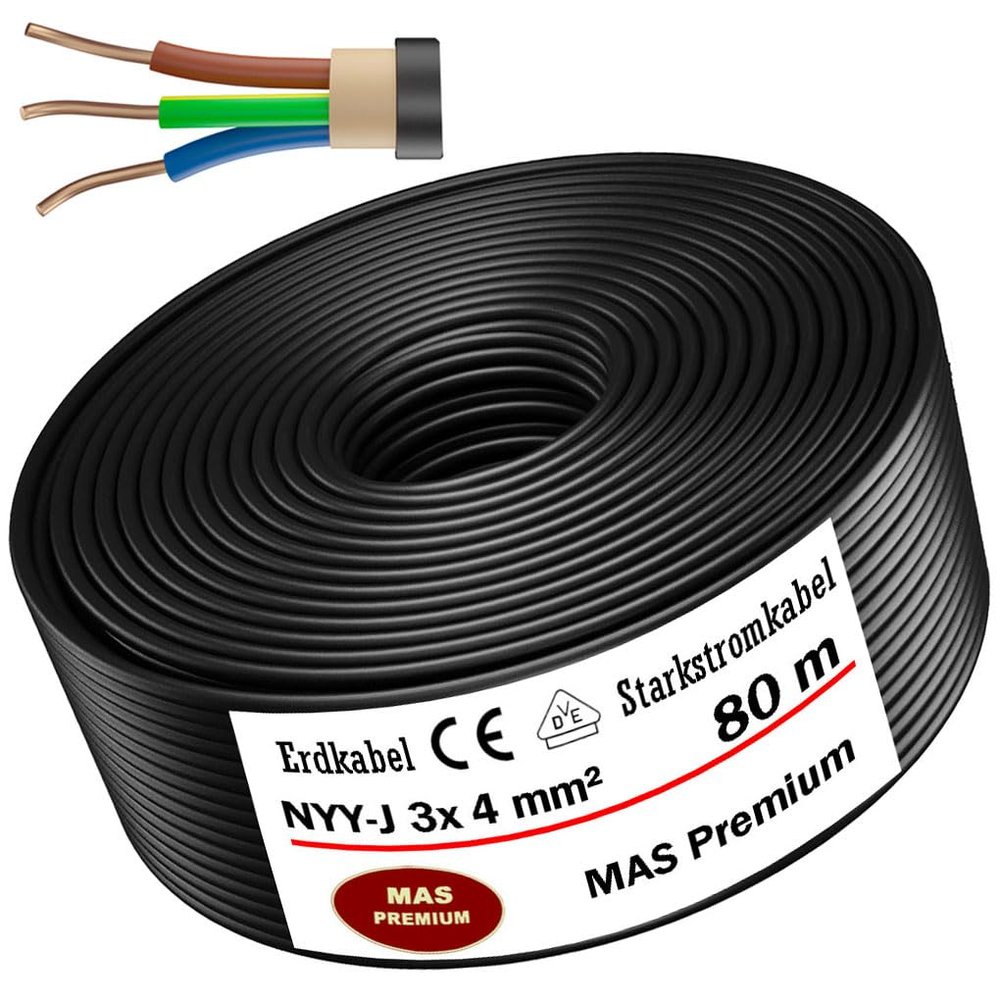 MAS Premium NYY-J 3 x 4 mm² Underground Cable, 80 m