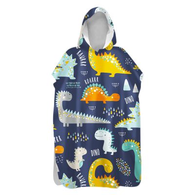 Chickw1 Hooded Changing Poncho Towel, Cartoon Dinosaur Print, Quick-Dry Microfiber, 60 x 110 cm