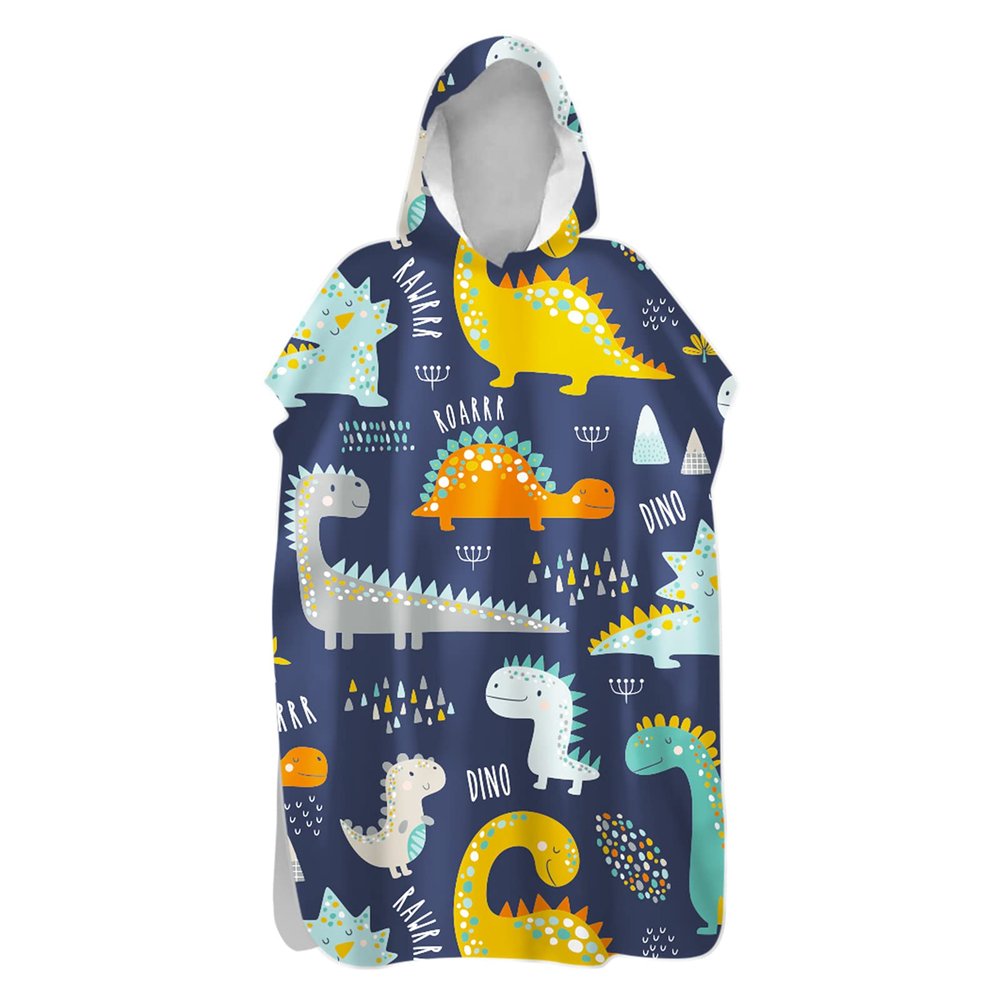 Chickw1 Hooded Changing Poncho Towel, Cartoon Dinosaur Print, Quick-Dry Microfiber, 60 x 110 cm