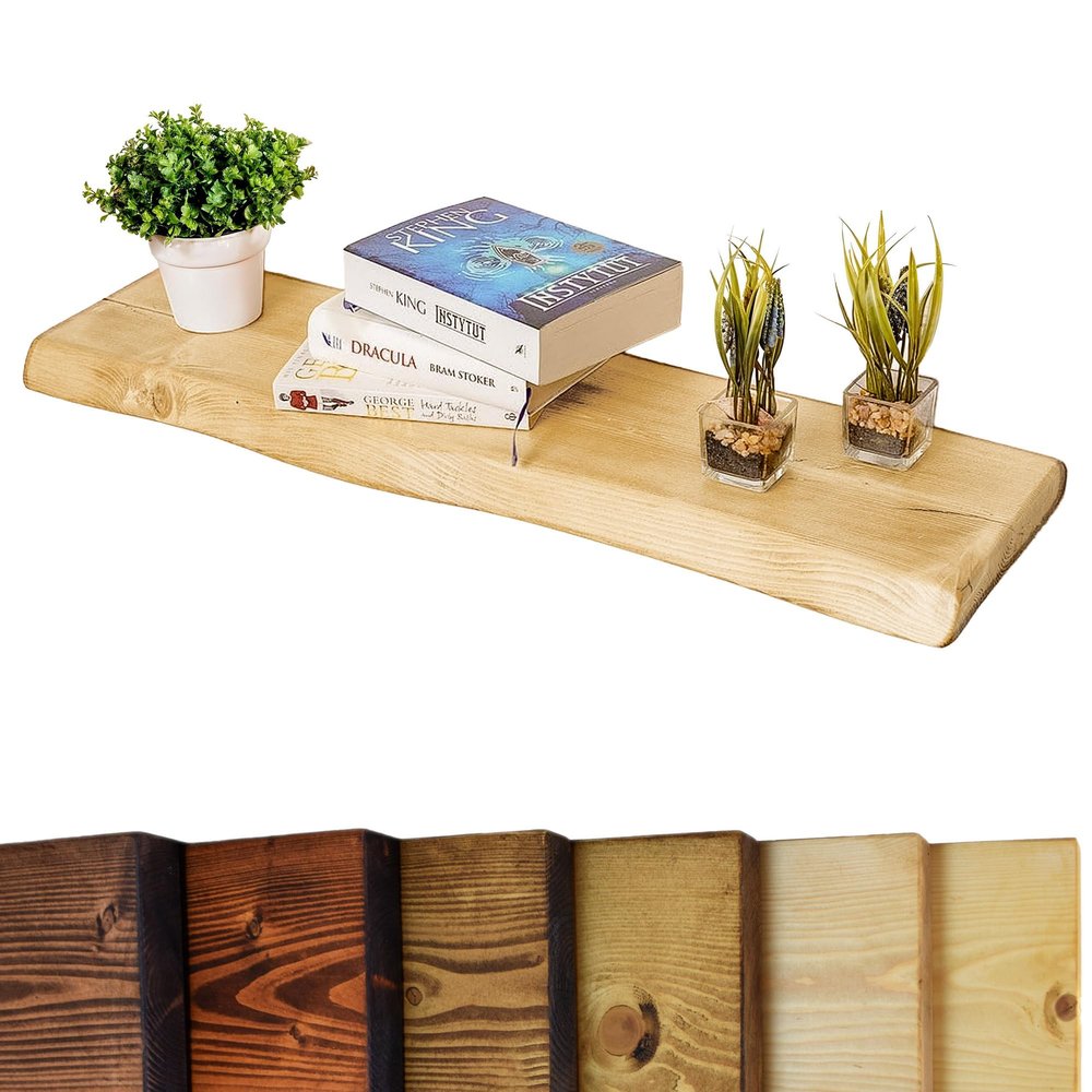 Chill House Waney/Live Edge Rustic Wall Shelf, 15 × 4.4 cm, Antique Pine, 50 cm