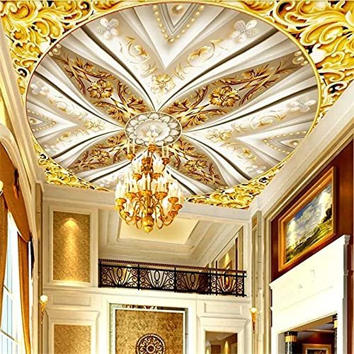 HGFHGD 3D Golden Hall Luxury Relief Ceiling Wallpaper