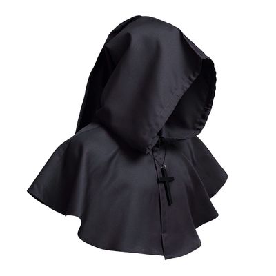 COSDREAMER Medieval Hooded Cowl Cross Necklace Halloween Cloak for Demon, Witch, and Wizard Cosplay, Black, One Size