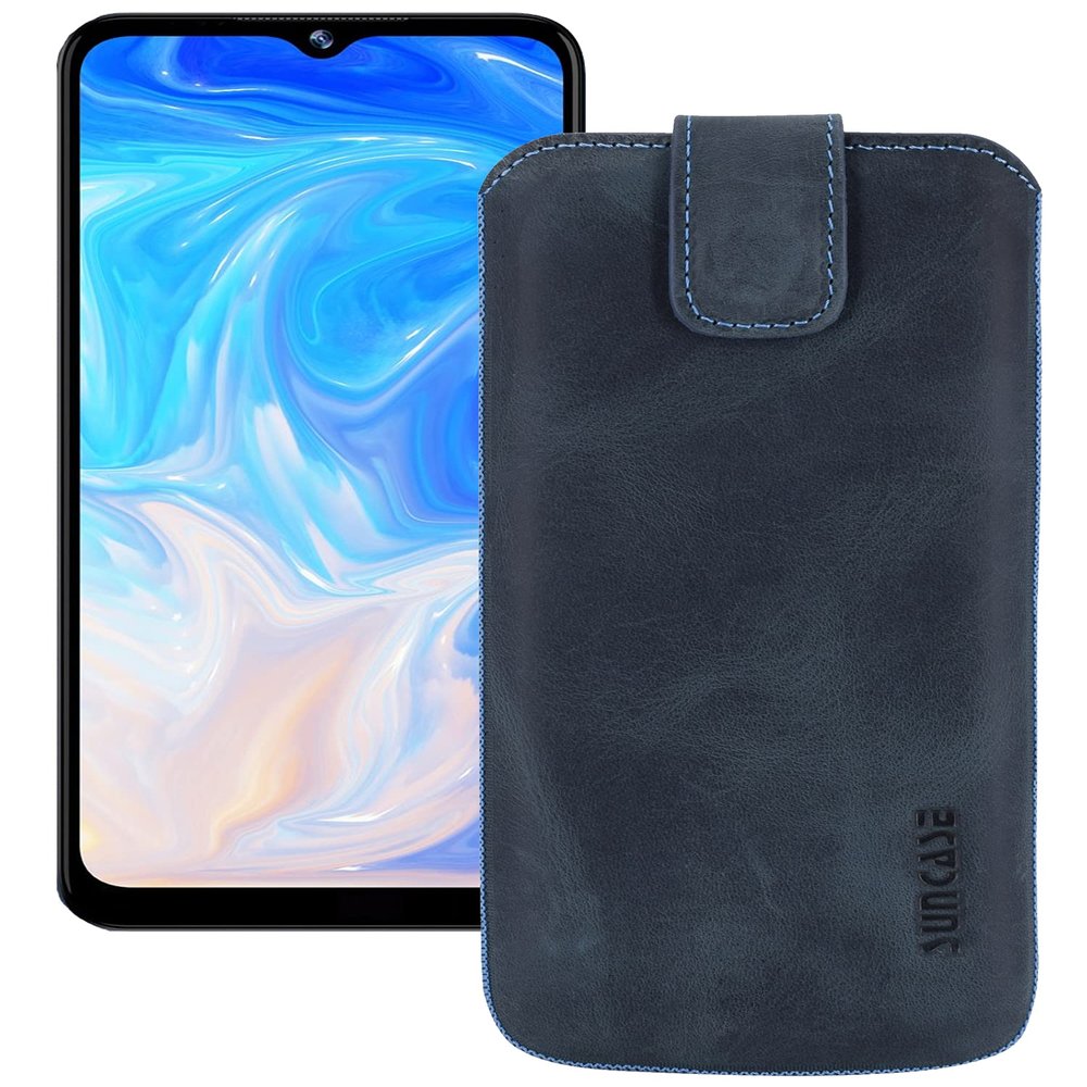 Suncase Genuine Leather Slim Case for Doogee N40 Pro, Pebble Blue