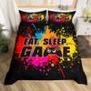Gamer Duvet Cover Set 155 x 220 cm, Black Gamepad Design, 2-Piece, Zipper view 1