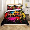 Gamer Duvet Cover Set 155 x 220 cm, Black Gamepad Design, 2-Piece, Zipper view 2