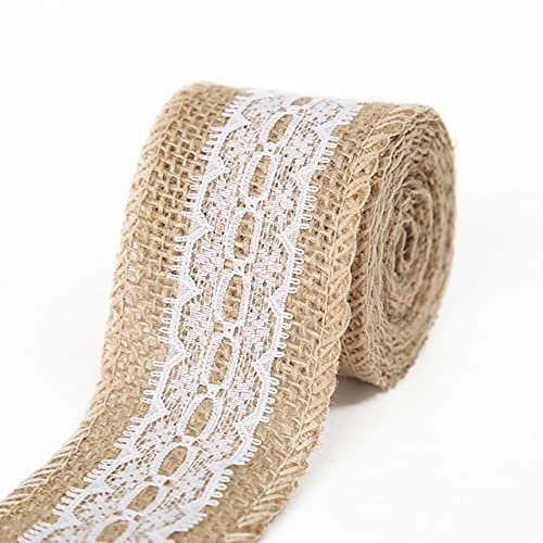 JUJING 1 m x 25 mm Natural Jute Burlap Lace Ribbon with White Trim