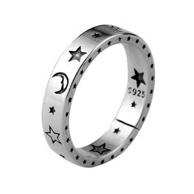 HCMA Vintage Moon and Star Open Ring with Smiling Face