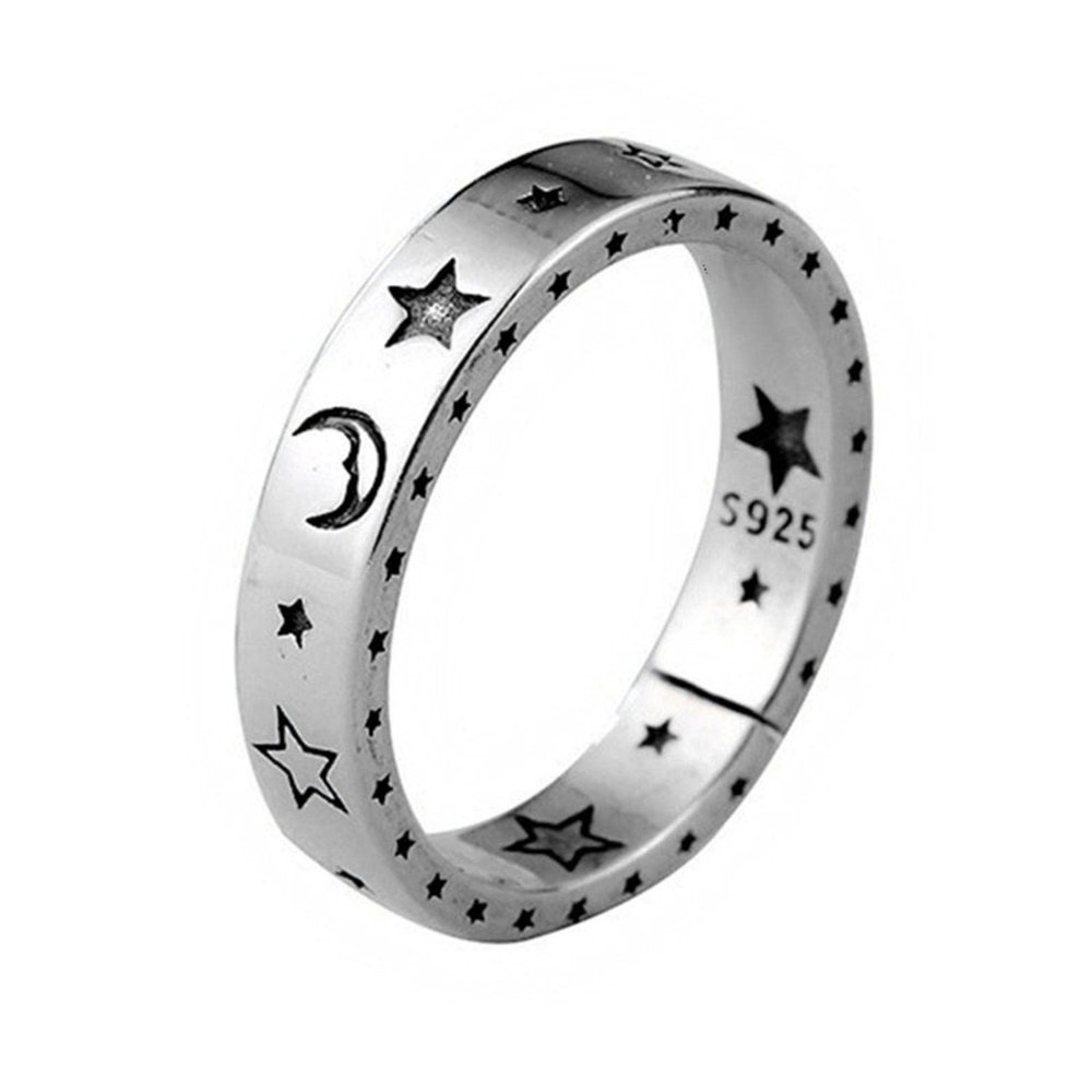 HCMA Vintage Moon and Star Open Ring with Smiling Face