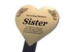 OriginDesigned Heart-Shaped Memorial Plaque for Sister, Gold Plaque on Black Stake view 1