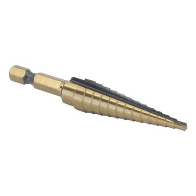 Drill America HSS Black & Gold Step Drill Bit with Quick-Change Hex Shank (1/8 in–1/2 in x 1/32 in)