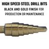 Drill America HSS Black & Gold Step Drill Bit with Quick-Change Hex Shank (1/8 in–1/2 in x 1/32 in) view 2