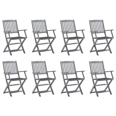 vidaXL Folding Dining Chairs, 8 pcs., with Cushions, Solid Acacia Wood
