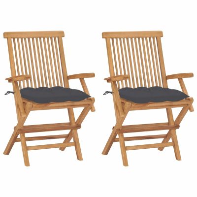 Tidyard 2-Pack Folding Teak Garden Chairs with Anthracite Cushions