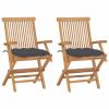 Tidyard 2-Pack Folding Teak Garden Chairs with Anthracite Cushions view 1