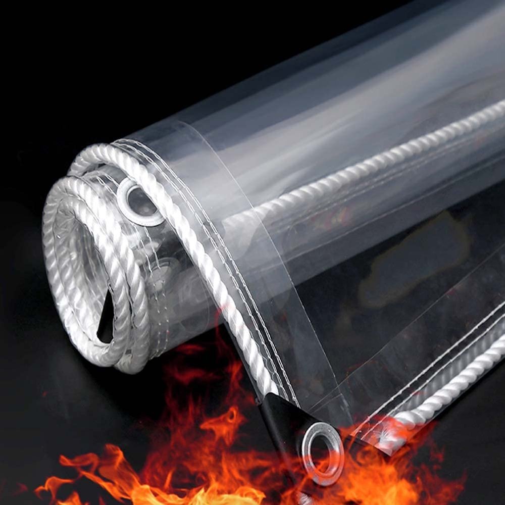 Waterproof Transparent Cover Tarp with Eyelets, Heavy-Duty Flame-Retardant TPU