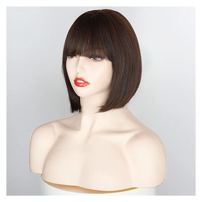 Straight Bob Wig with Bangs, Short Heat-Resistant Synthetic Hair, 12 in, Color 2-33