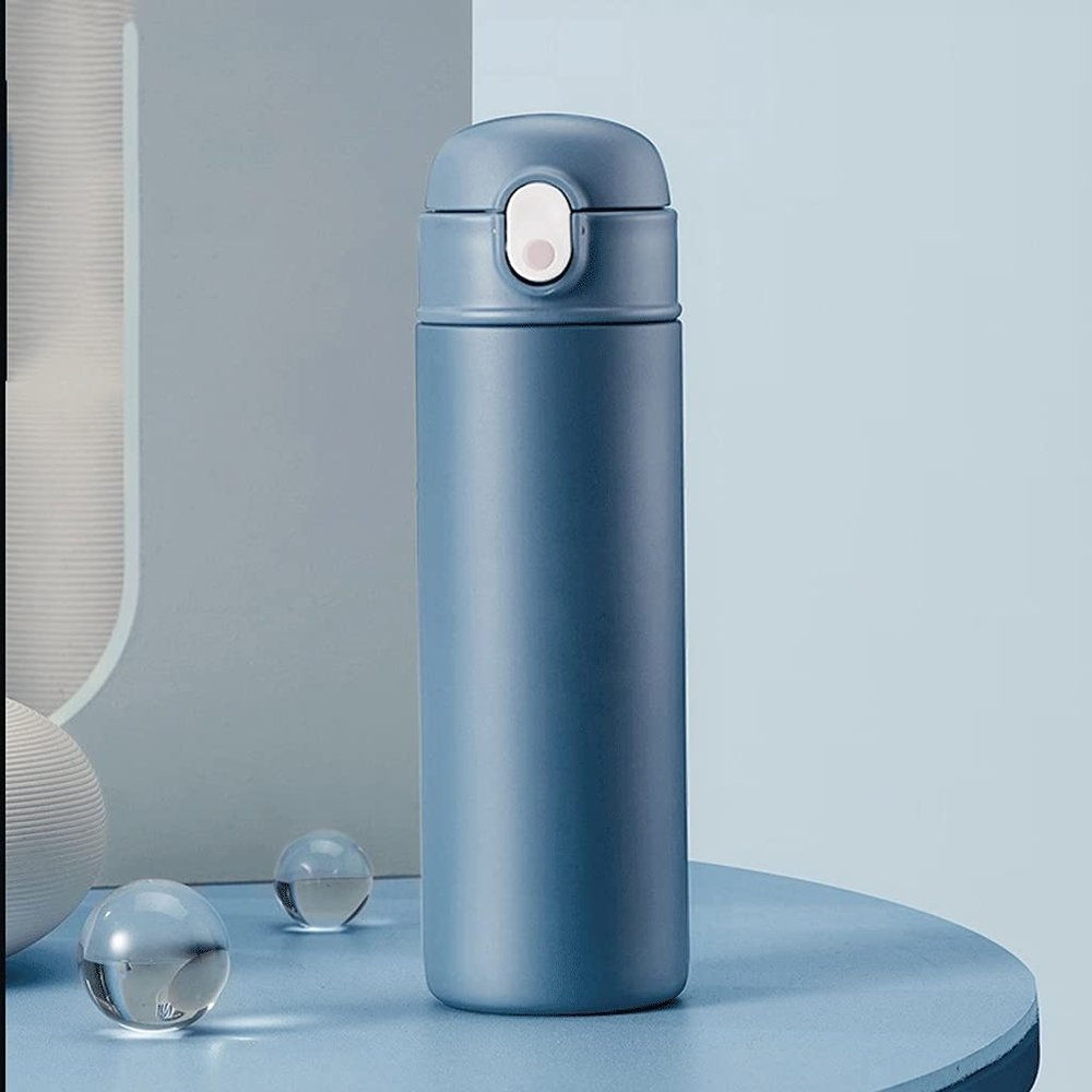 QHLOM 316 Stainless Steel Insulated Water Bottle, 24-Hour Insulation, Leakproof, 400 ml, Blue
