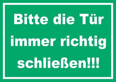 HB-Druck “Please Always Close the Door Properly” Sign, Green/White, A5
