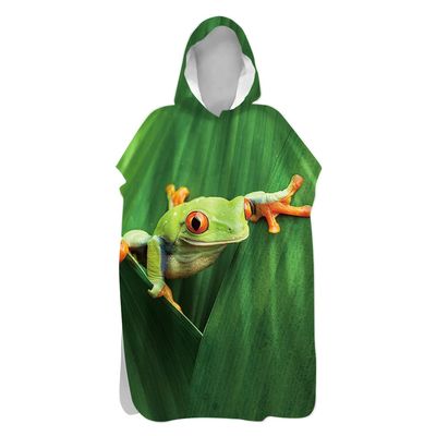 3D Bath Poncho Surf Poncho, Treer Changing Robe with Hood, Quick-Drying Microfiber Beach Towel for Adults and Children, Frog, 60 x 110 cm