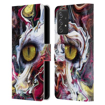 Head Case Designs Official Riza Peker Cats Stare Abstract Animals Leather Wallet Case for Galaxy A52 / A52s / 5G (2021)