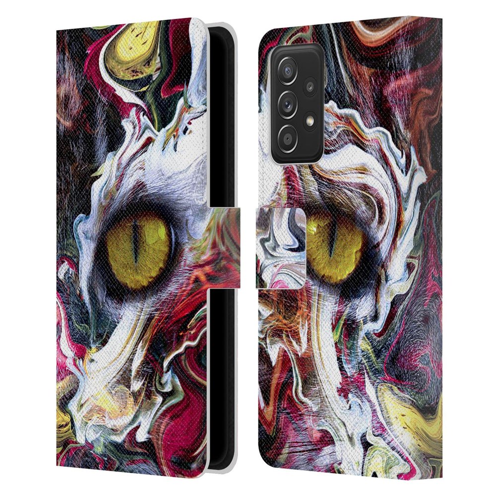 Head Case Designs Official Riza Peker Cats Stare Abstract Animals Leather Wallet Case for Galaxy A52 / A52s / 5G (2021)