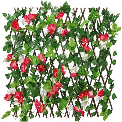 YSDKJ Artificial Ivy Garden Privacy Screen, Expandable Wooden Trellis with Flowers, 0723