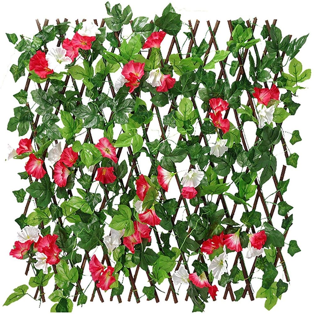 YSDKJ Artificial Ivy Garden Privacy Screen, Expandable Wooden Trellis with Flowers, 0723