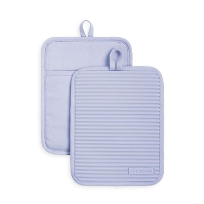 KitchenAid Soft Ribbed Silicone Potholder Set, Lavender-Cream, 17.8 x 22.9 cm