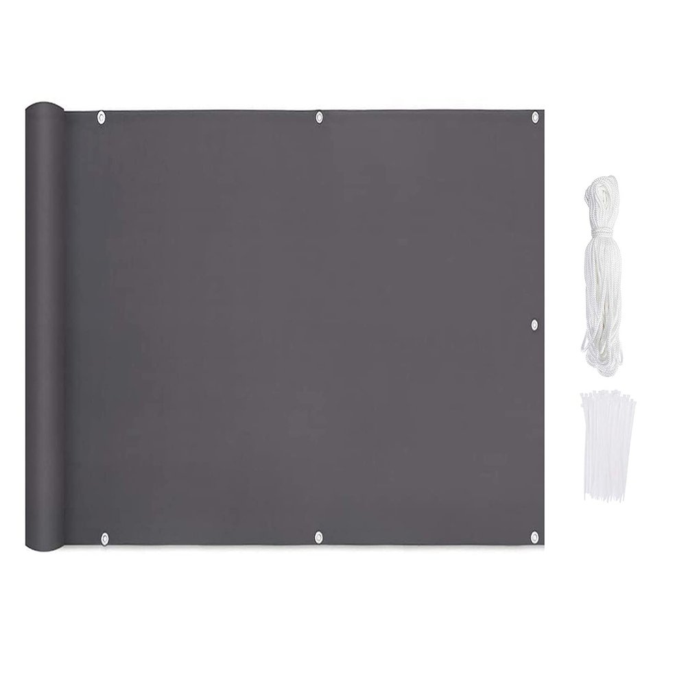 ERPENG Balcony Privacy Screen 0.95 x 7 m, Wind and UV Protection Tennis Screen with Cable Ties, Mounting Accessories for Balcony, Garden Areas, Camping and Leisure, Dark Gray