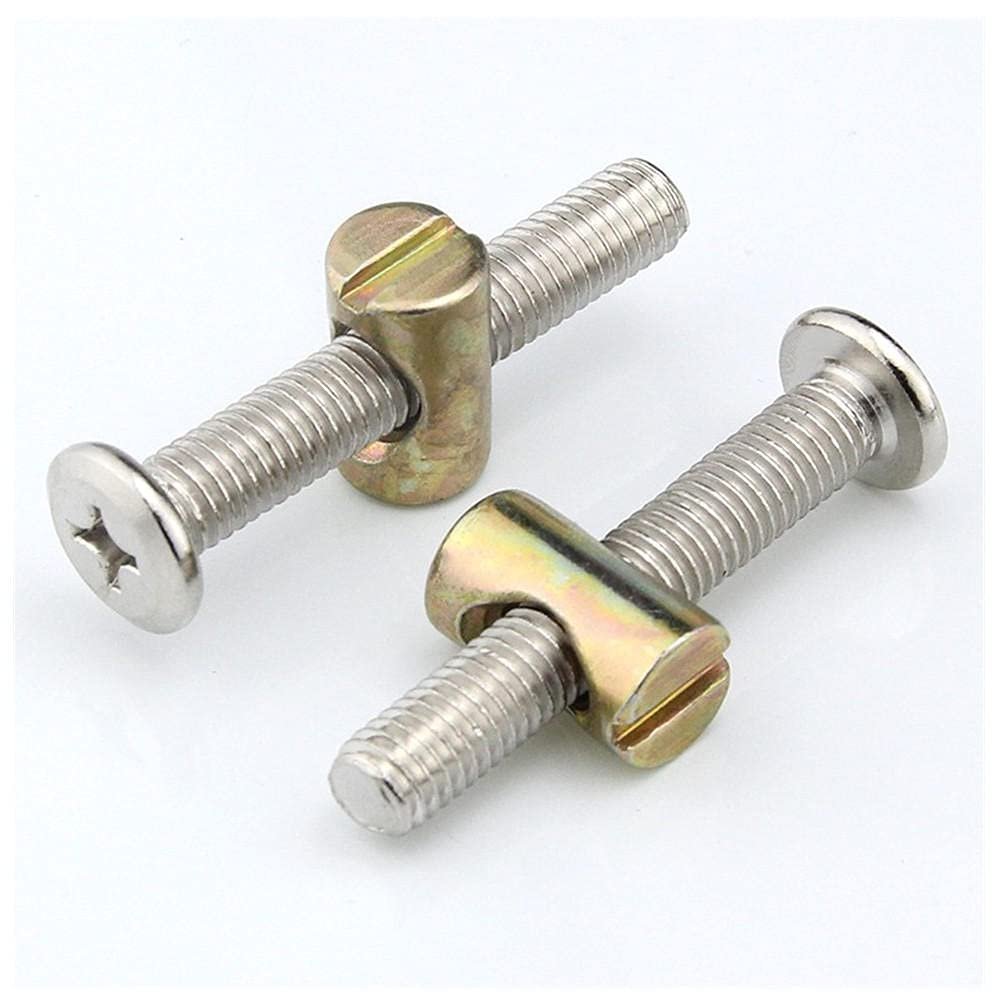 Bed Hardware Screw Set, Cross-Hole Nut, Nickel-Plated Flat-Head Phillips Screw, Hammer Nut, M6/M8-M8 × 50, 20 Sets