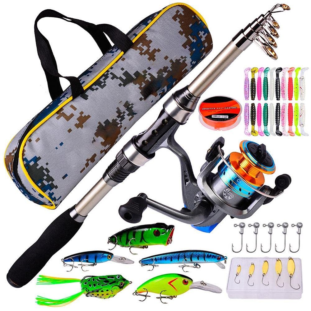 Kuashidai Telescopic Fishing Rod and Spinning Reel Combo Set with Tackle Bag