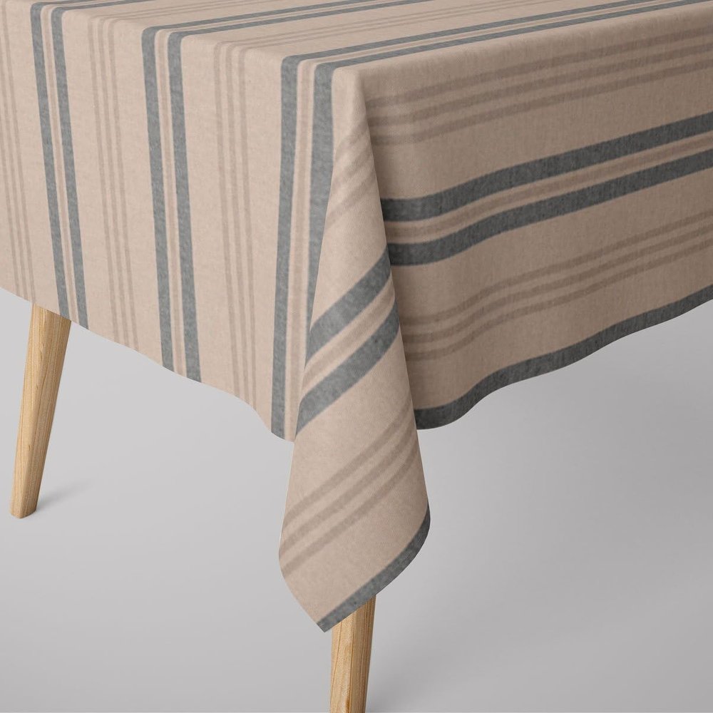 SCHÖNER LEBEN. Riviera Stripe Medium Tablecloth, Natural Blue, 130 x 130 cm