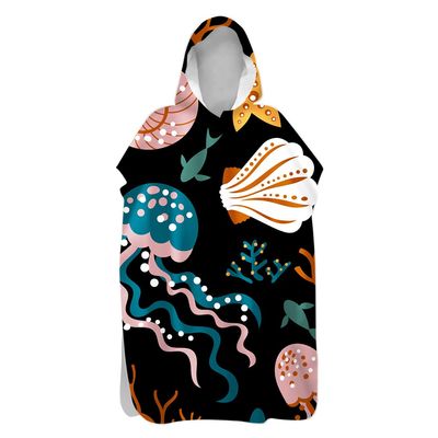 3D Surf Poncho Changing Robe, Treer Quick-Dry Hooded Beach Towel with Microfiber, Jellyfish, 60 x 110 cm