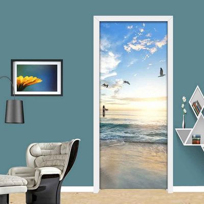 CBWRAW 3D Door Sticker, Beach Sunset Landscape, 77 x 200 cm