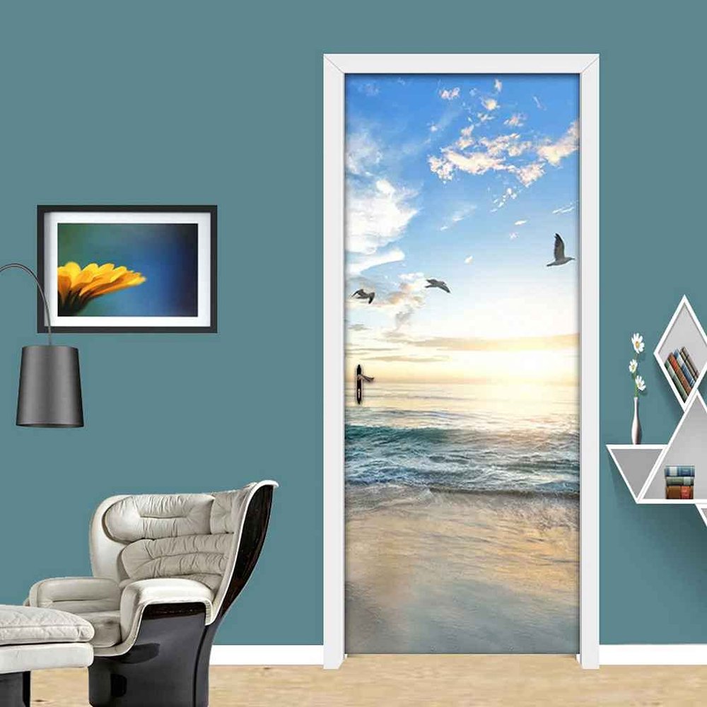 CBWRAW 3D Door Sticker, Beach Sunset Landscape, 77 x 200 cm