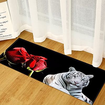 Morbuy Personalized Non-Slip Doormat with 3D Plant Print, Washable Dirt-Trapping Mat, 60 x 90 cm, White Tiger