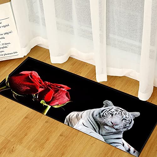 Morbuy Personalized Non-Slip Doormat with 3D Plant Print, Washable Dirt-Trapping Mat, 60 x 90 cm, White Tiger