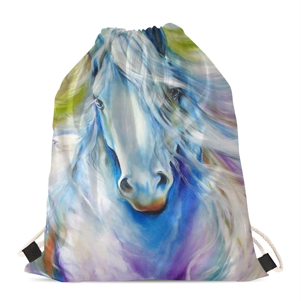STUOARTE Drawstring Backpack for Youth and Adults, Horse White, Small